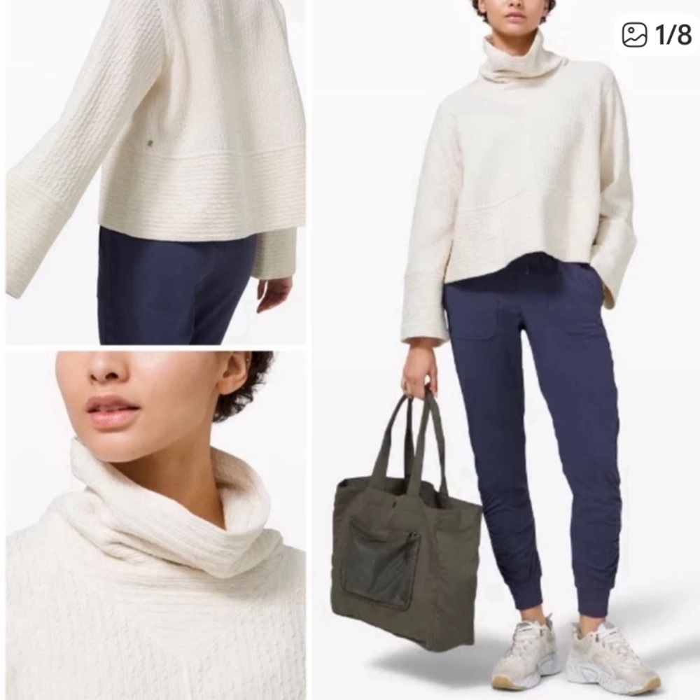 Lululemon athletica retreat yourself pullover cowl neck sweater ivory white M/L